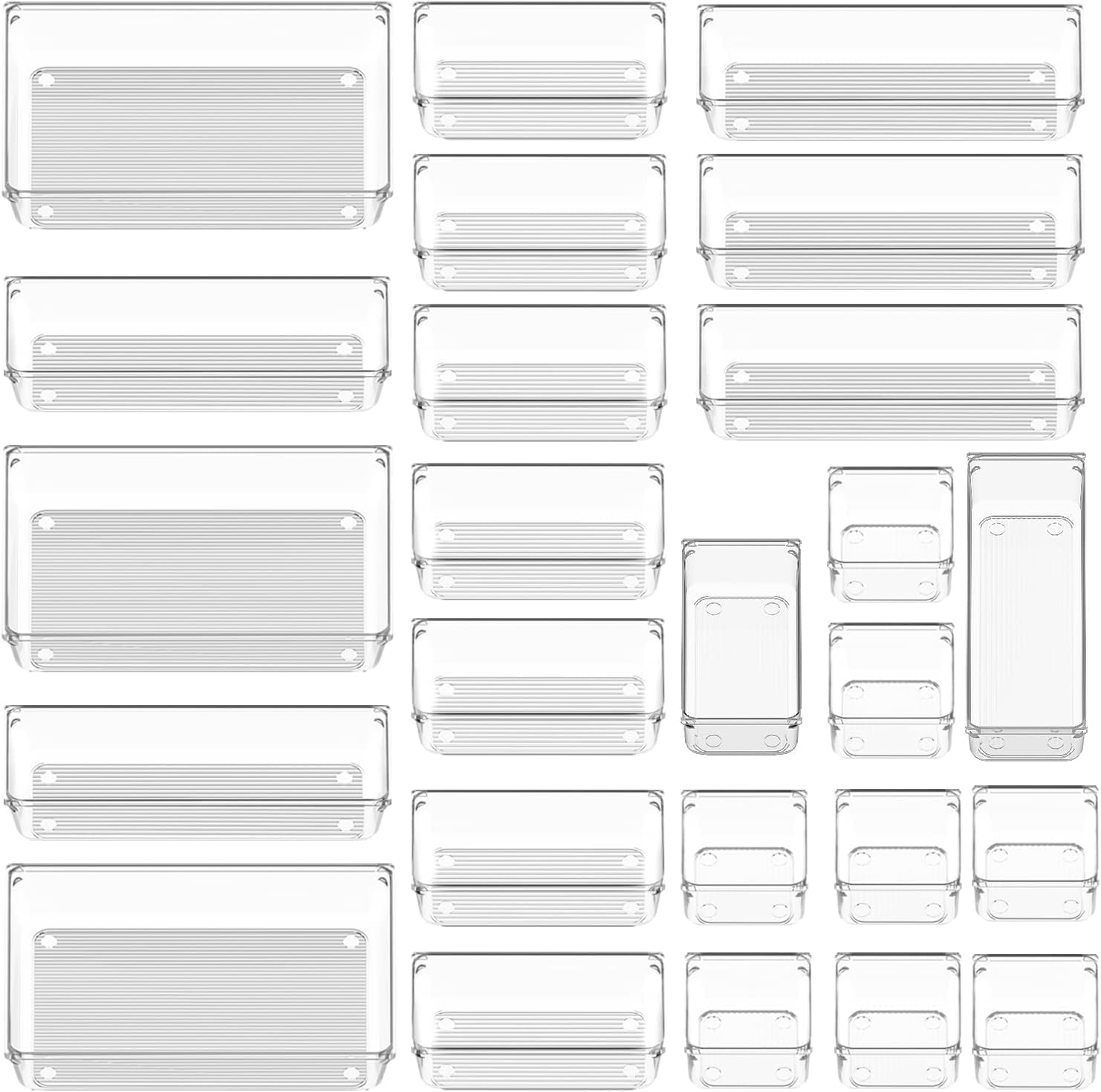 25-Piece Clear Plastic Drawer Organizer Set for Office and Vanity