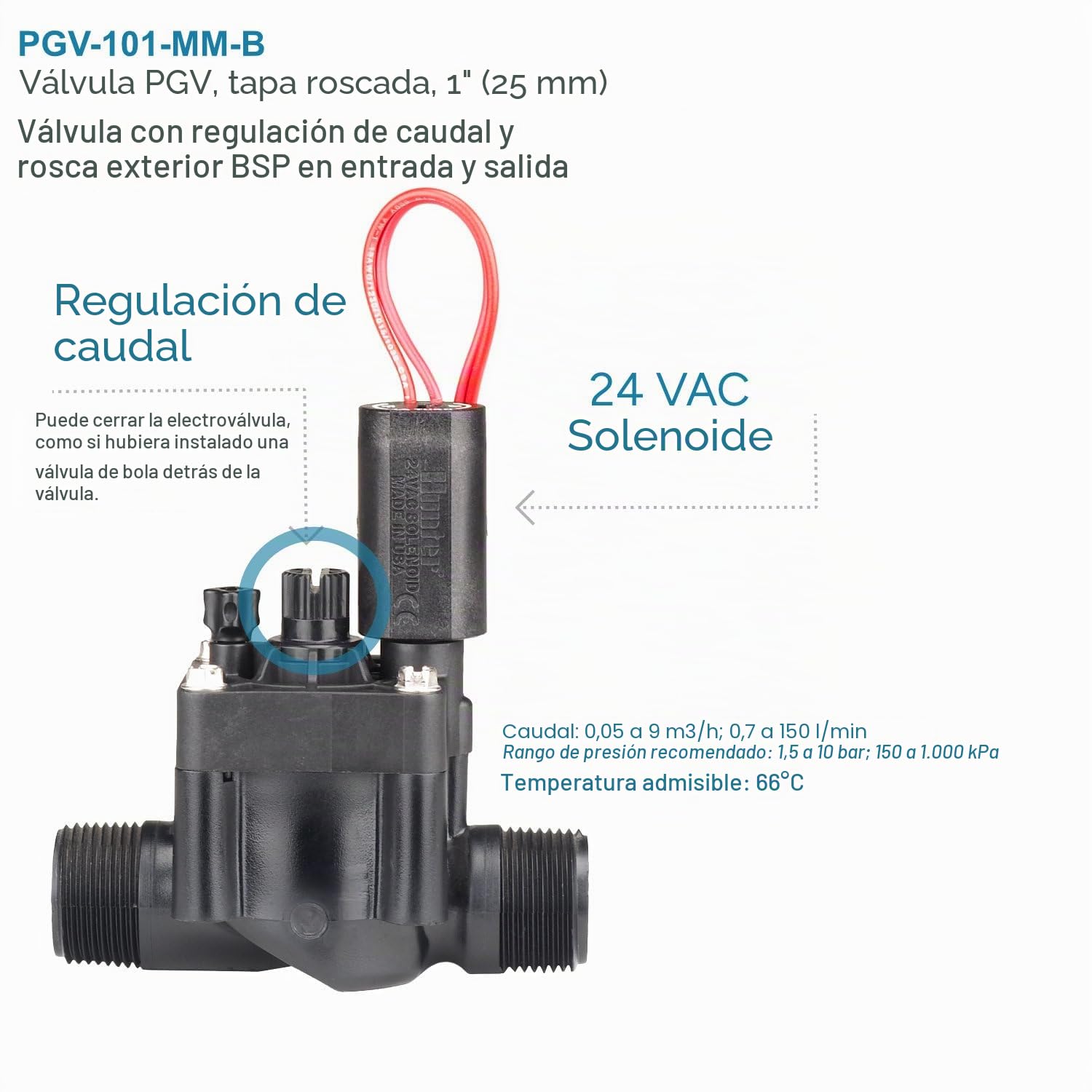 4 cabezales de salida PE25, distribuidor para riego con electroválvulas Hunter PGV 101 MMB, para tubo de polietileno de 25 mm de diámetro (montable) (junta tórica)