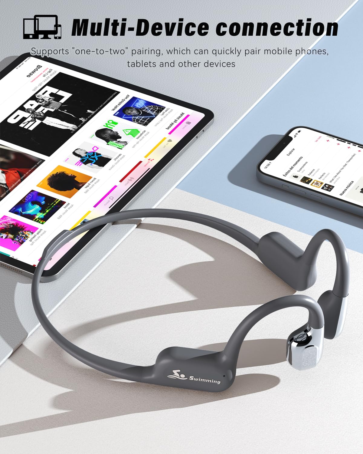 ANSTEN Auriculares Natacion Conduccion Osea, IP68 Auriculares para Nadar Impermeables con Bluetooth 5.4, Cascos Abiertos con 8G Mp3 para Nadar Correr Ciclismo