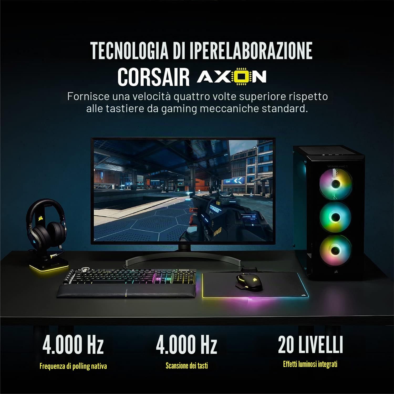 Corsair K100 RGB Tastiera da Gioco Ottico-Meccanica con Cavo - Interruttori OPX - Keycaps PBT - Integrazione Elgato Stream Deck - Compatibile con iCUE - PC, Mac, Xbox - AZERTY FR - Nero
