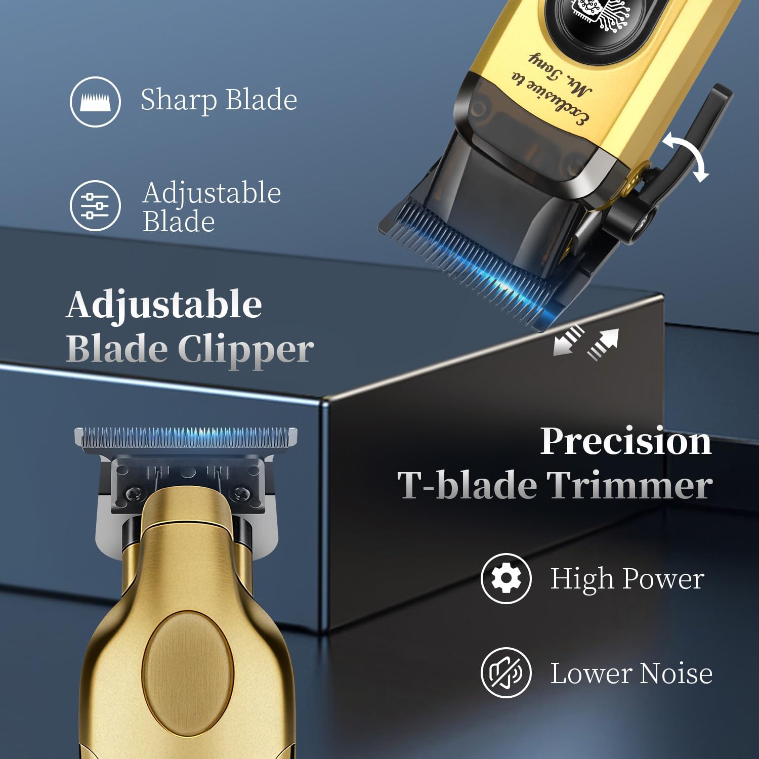 KEMEI Professional Hair Clipper and Trimmer for Men Cordless Hair Cutting Kits, Hair & Beard Trimmer Set, Barber Clippers with USB Rechargeable, Hair Clipper Combo Set, KM-90-4, KM-2293 (Gold+Gold)