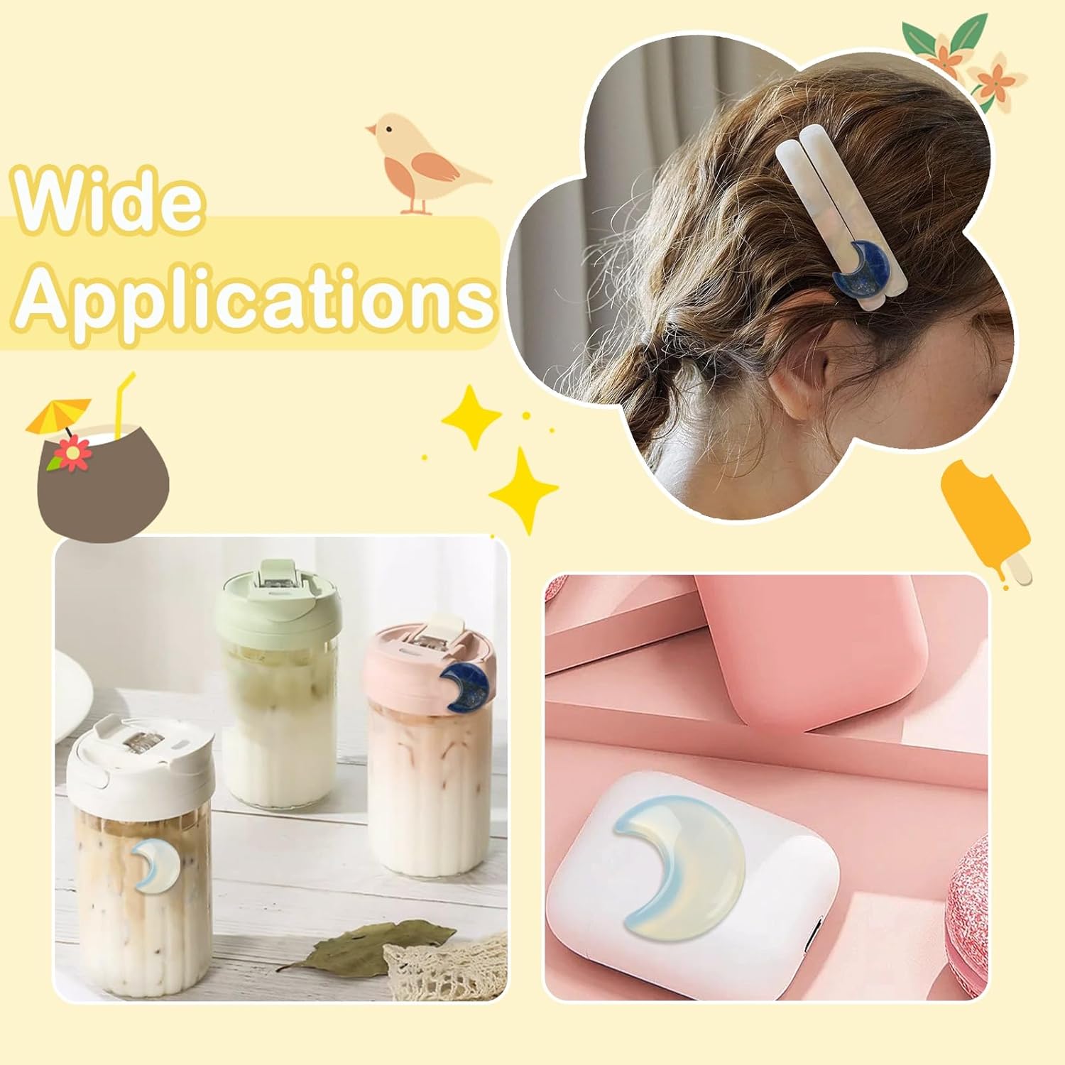 Ipotkitt 10 Pcs Healing Gemstone Crescent Moon Cabochons No Hole Natural & Synthetic Stone Beads Crystal New Moon Cabochons for DIY Jewelry Wire Wrapped Making