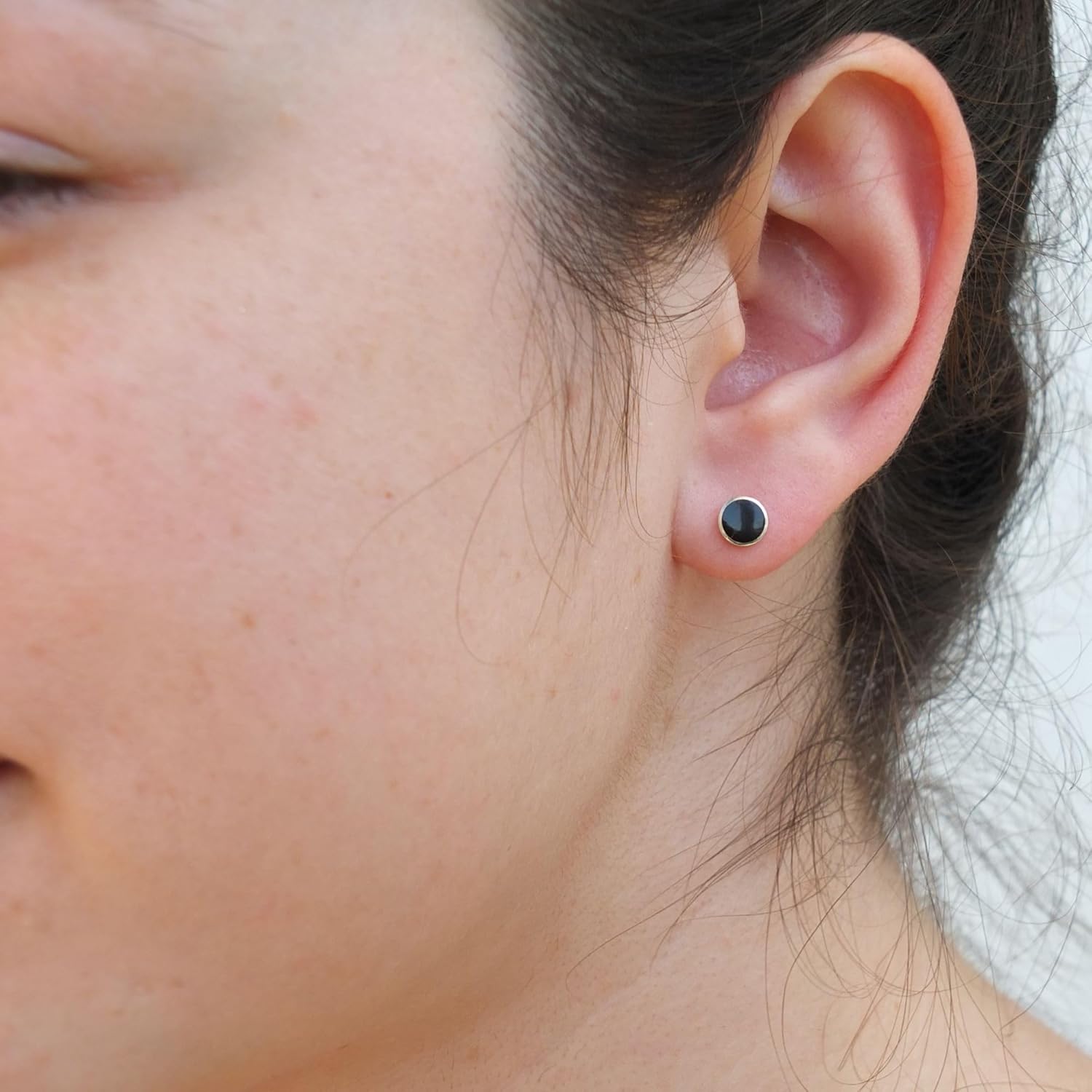Handmade Black Onyx Gemstone Round 6mm Stud Earrings, 925 Sterling Silver Circle Studs for Women, Cartilage Earring, Tarnish & Water Resistant, By Miya Jewelry Creations - Image 2