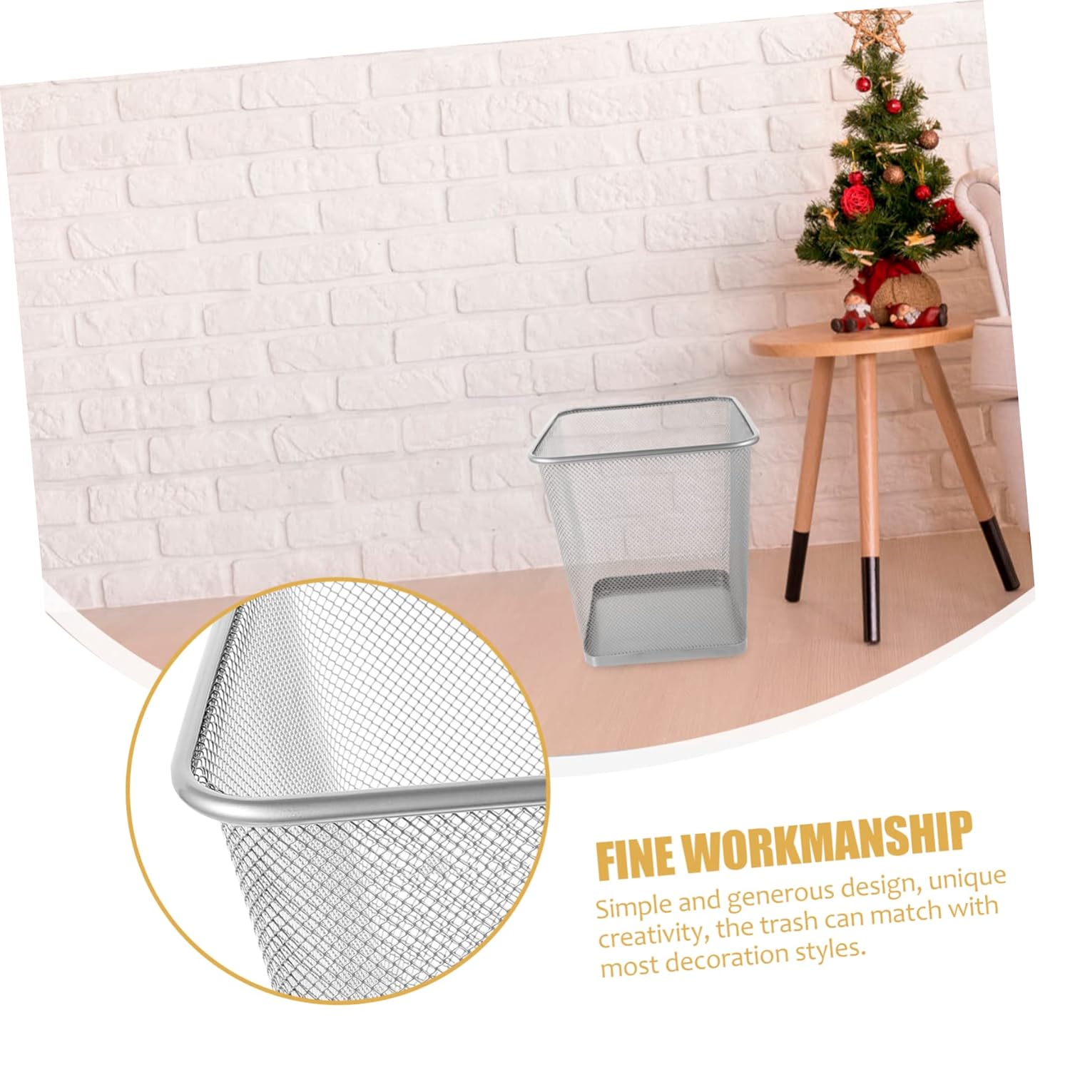 BESTonZON Household Wastebasket Mesh Design Iron Trash Can for Home Office and Dorm Room Stylish Ventilated Recycling Bin