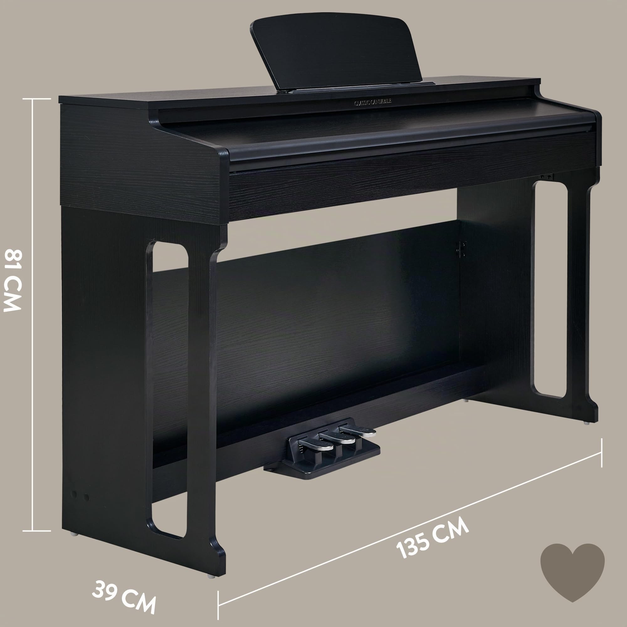 Classic Cantabile DP-220 SM E-Piano Nero Opaco, Polifonia a 64 voci | 88 tasti pesati con meccanica a martello, Dinamica di tocco regolabile su 5 livelli, 10 demo-song interni, 20 suoni, Soft