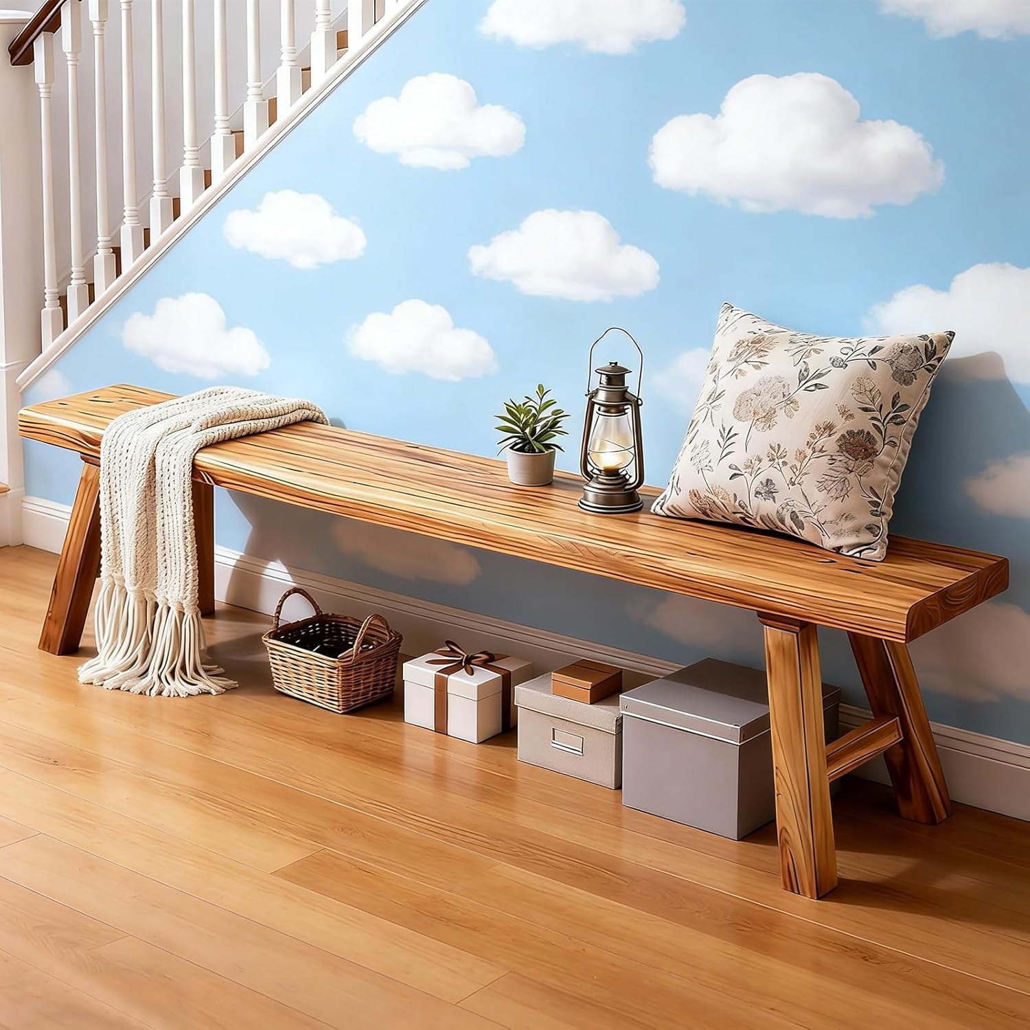 Reclaimed Elm Rustic Entry Way Benches Seat-Farmhouse Indoor Solid Wooden Noodle Bench,Maximum Load 880IB,Handcraft for Entryway Bedroom/Living Room/Dining Room