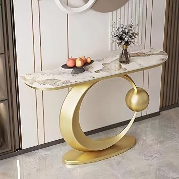 Console Tables,11.8" Height Entryway Table,Sofa Table Behind Couch,Rock Board Top,Long Accent Foyer Table for Living Room, Hallway, FoyerGold,100cm/39.4in