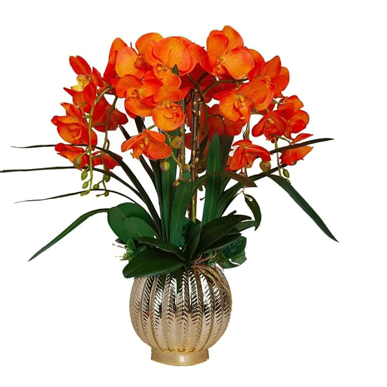 DFGHNBVC Artificial Orchid Orchids Artificial Silk Artificial Flower 24.4Inch Arrangement In Gold Vase Artificial Phalaenopsis Flowers Decor Fake Floral Very Natural