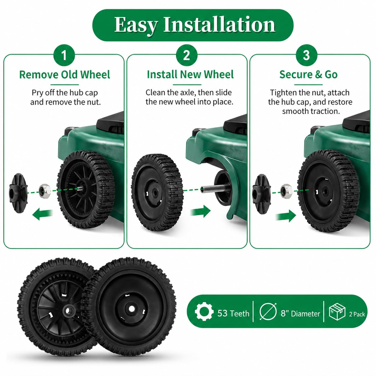 180767 - Ruedas de transmisión delanteras para cortacésped AYP/Craftsman/Pou lan/Hu sqvarna, 532180773 para reemplazar para 180775, 180773, Oregon 72-077