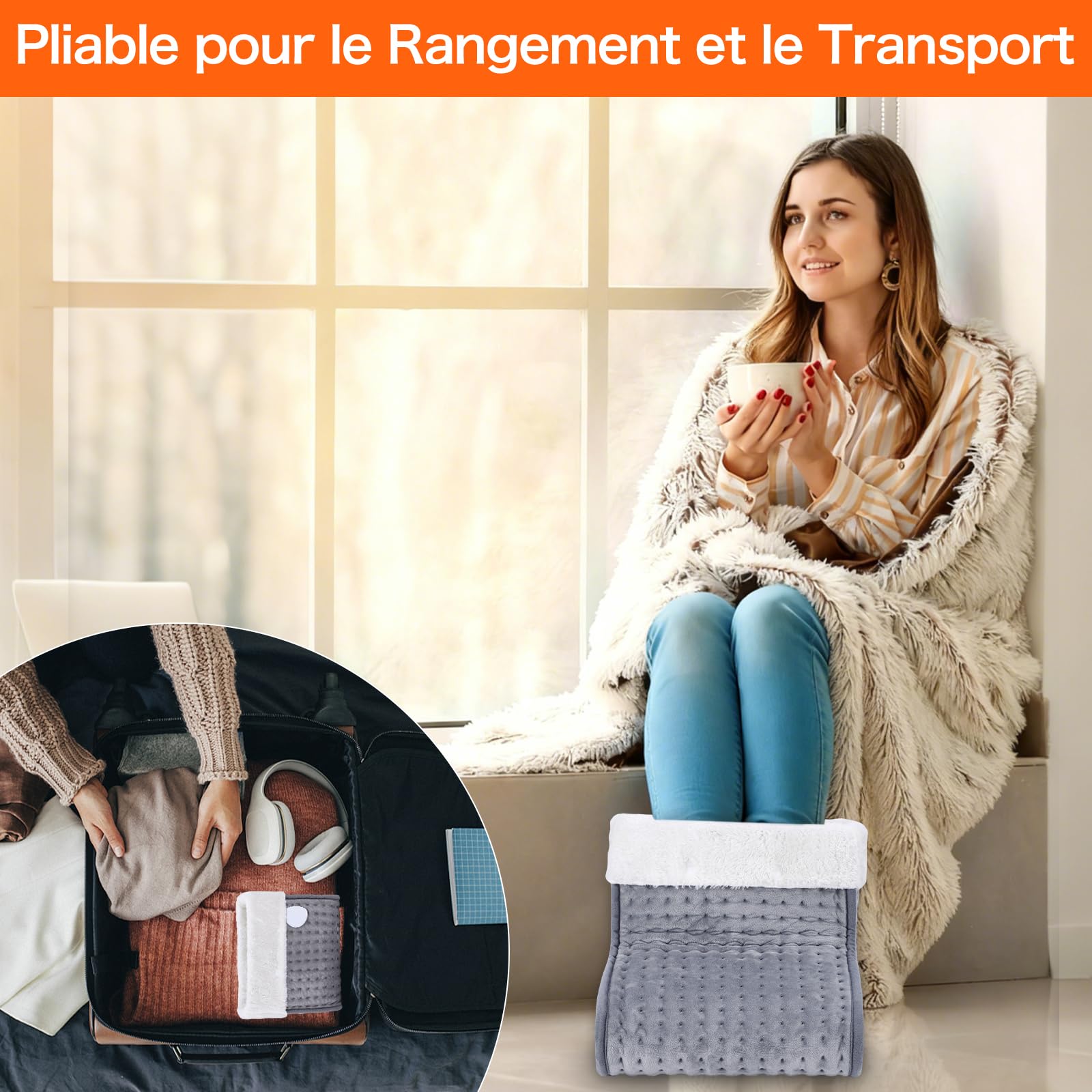 Biutee Chauffe-pieds électrique, chauffe pied 10 Niveaux de Température 30-60 ℃ et Minuterie 45/90/120 min, Doublure Intérieure Lavable 90 W, Jusqu'à la Pointure 44 Gris Foncé