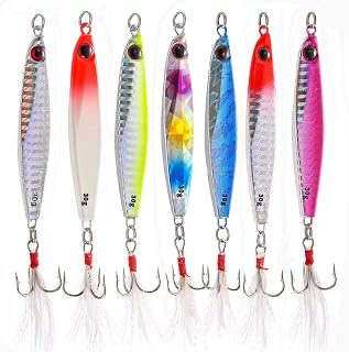 7 Piezas Jig de Señuelos, Articulos de Pesca en Cucharas de Metal con Pluma, Cebos Artificiales, Trucha etc.