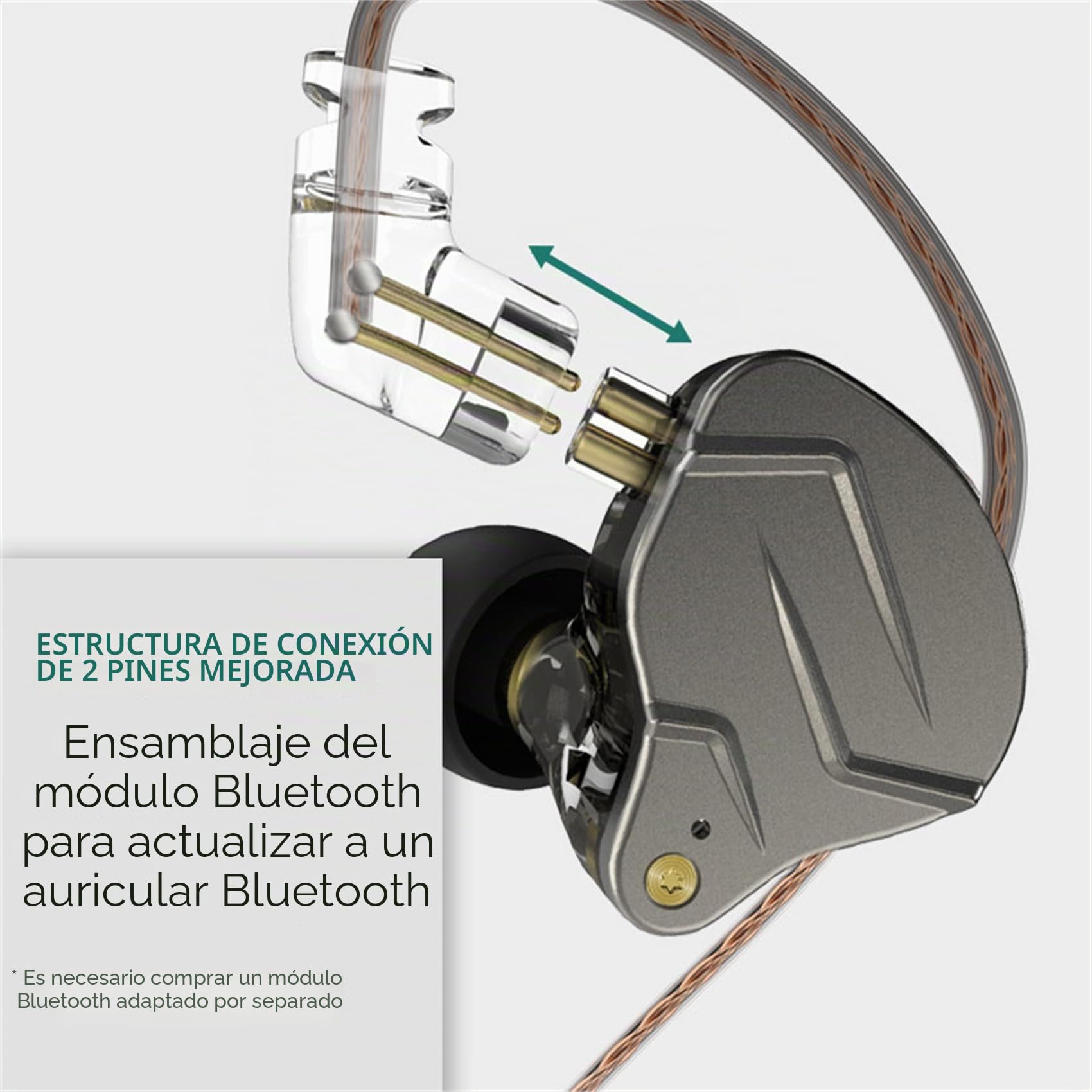 Yinyoo KZ ZSN Pro Auriculares intraurales Hybrid Dynamic Armature Aurices in Ear Monitor Dual Driver 1DD 1BA Basco Profundo Sound Earphones ergonómicos cómodos (Gris sin micrófono)