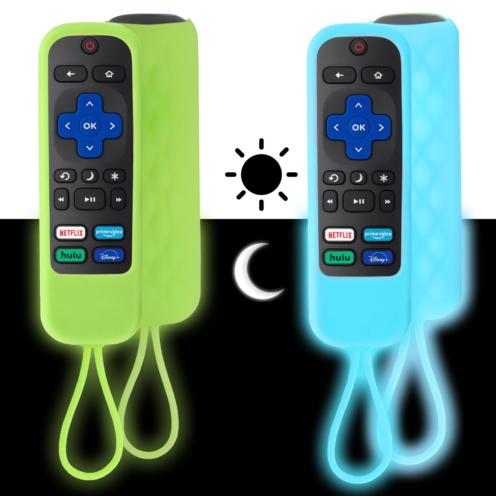 Photo 1 of 2 Pack Case for Roku - Silicone Remote Cover for TCL Hisense Roku TV - Sleeve Skin Smart TV Control Replacement Cover Case Glow in The Dark(Green Blue)