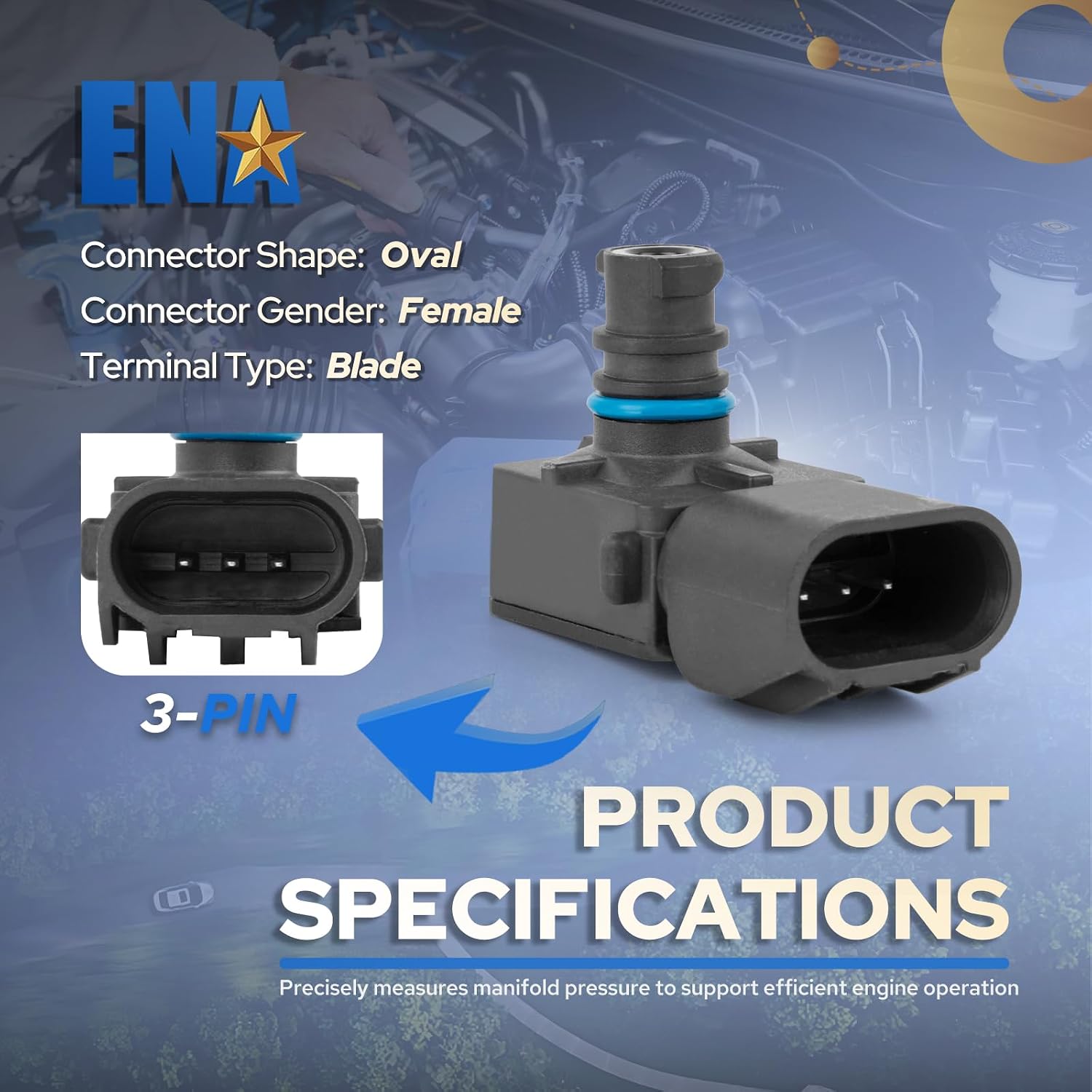 ENA Manifold Absolute Pressure Sensor Compatible with 2021 2022 2023 2024 2025 Dodge Jeep Ram Chrysler VW Charger Challenger Ram 1500 Grand Cherokee L 300 1500 Classic 2500 3500 Replacement for AS321