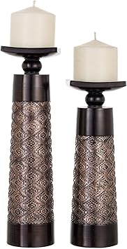 Creative Scents Dublin Brown Pillar Candle Holder Set of 2 - Home Decor Aesthetic, Coffee Table Decor Mantel Centerpieces Table Decorations, Living Room Decor or Dining Tabletop Decor -Gift Packaged-