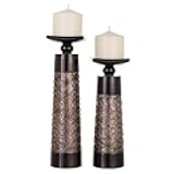 Creative Scents Dublin Brown Pillar Candle Holder Set of 2 - Home Decor Aesthetic, Coffee Table Decor Mantel Centerpieces Table Decorations, Living Room Decor or Dining Tabletop Decor -Gift Packaged-