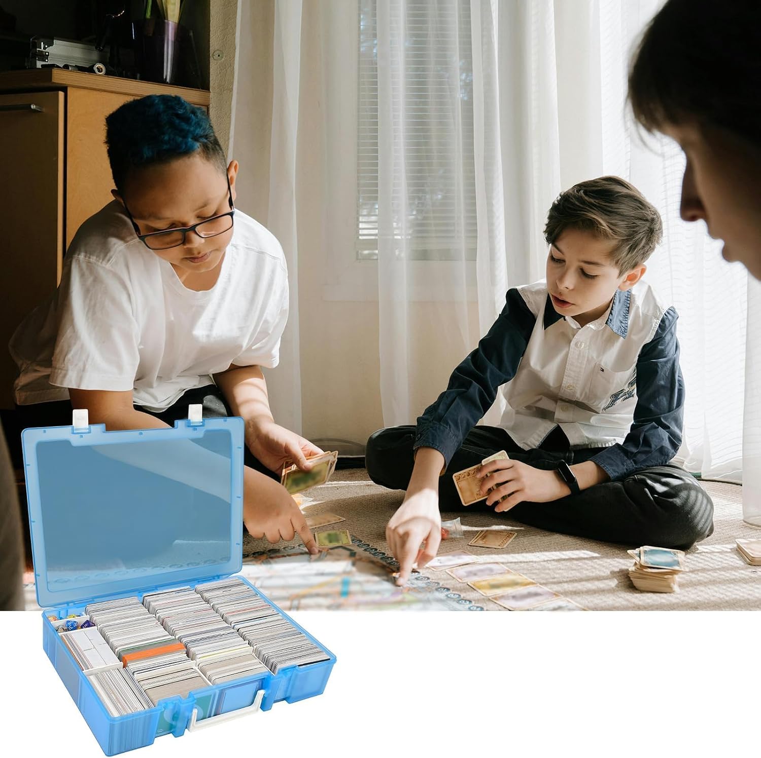Xuerdon Trading Card Storage Box, 2300+ Playing Card Case Holder Organizer Compatible with PM TCG/for Yugioh/for CAH/for Phase 10/ for Football Baseball Sports (Case Only) - Blue