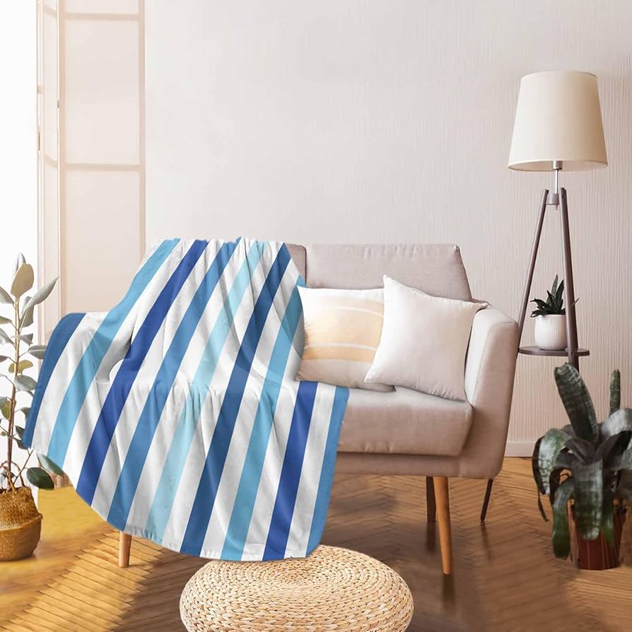 Amazon.com: Throw Blanket Blue White Stripes Blankets and