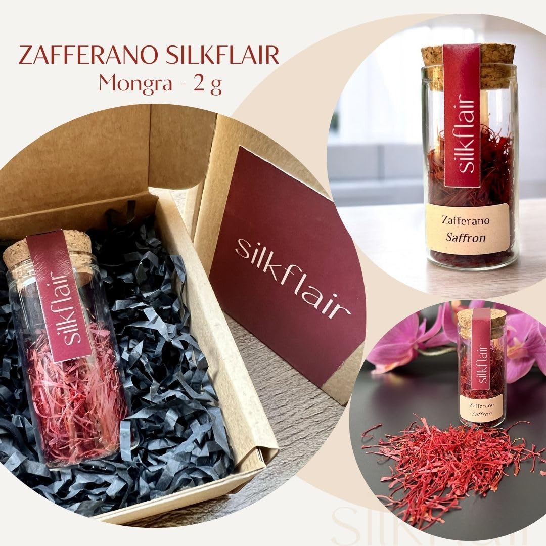 Silkflair - Zafferano in Pistilli - Mongra | Qualità Premium | aroma e colore intensi | raccolti a mano dal Kashmir (2g)