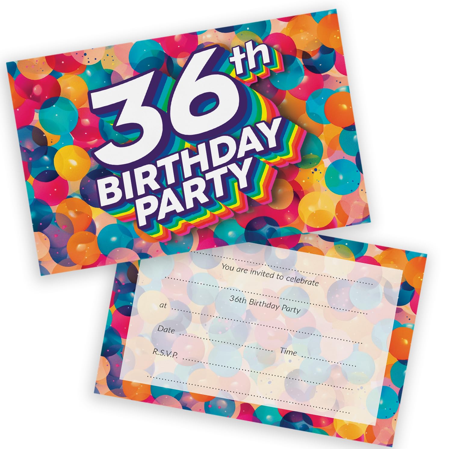 36th Birthday Party Invitations Men Women - Rainbow Balloons 36 Pack - Adults Birthday Invitations for Friends Family A6 Bday Party Invites Invitation Cards with Folding Envelopes