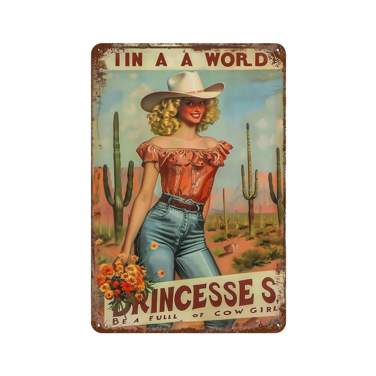 YHGERTKU Cowgirl Pin Up 03 Wall Art Retro Iron Vintage Metal Tin Sign Poster Modern Decor for Living Rooms Gift 30x20cm
