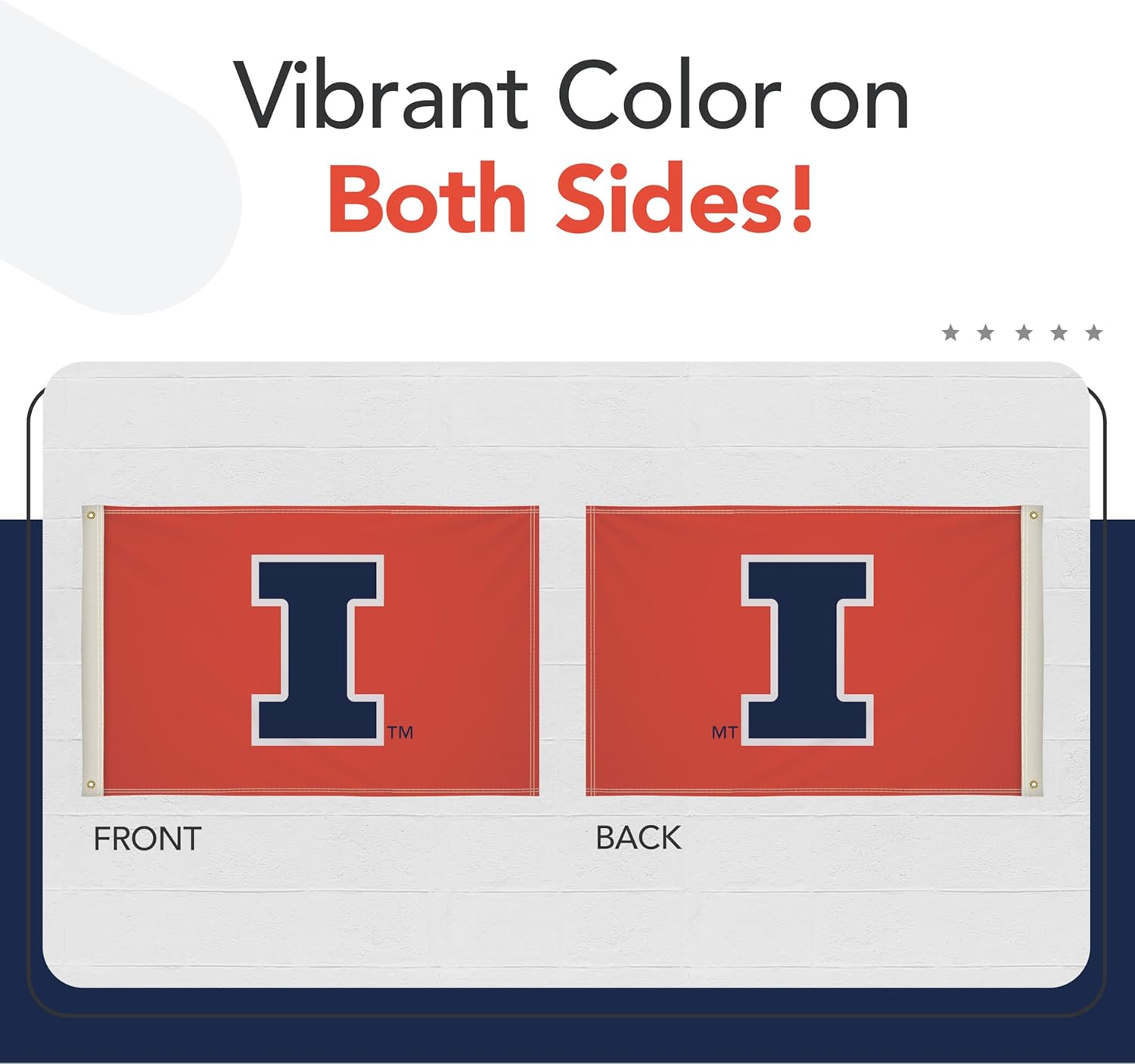 Illinois Fighting Illini College Sports Printed Flag - NCAA Licensed - Nylon - School Banner (Orange, Navy Blue) (2' x 3')