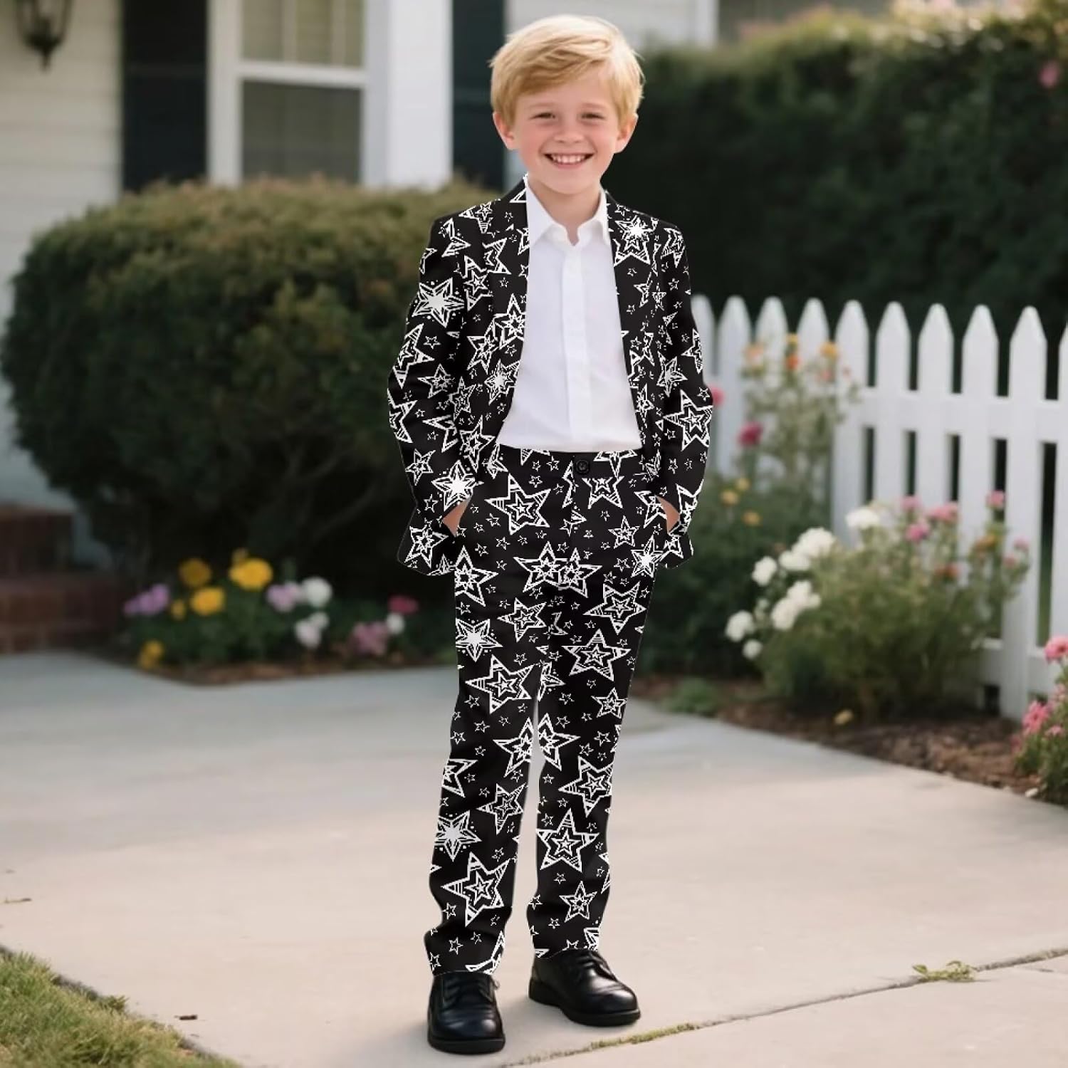 Boys Formal Suit Sets, Kids Slim Fit Blazer Set Comfort Suit Jacket and Pant, Adjustable Waist Size 5-14 Years