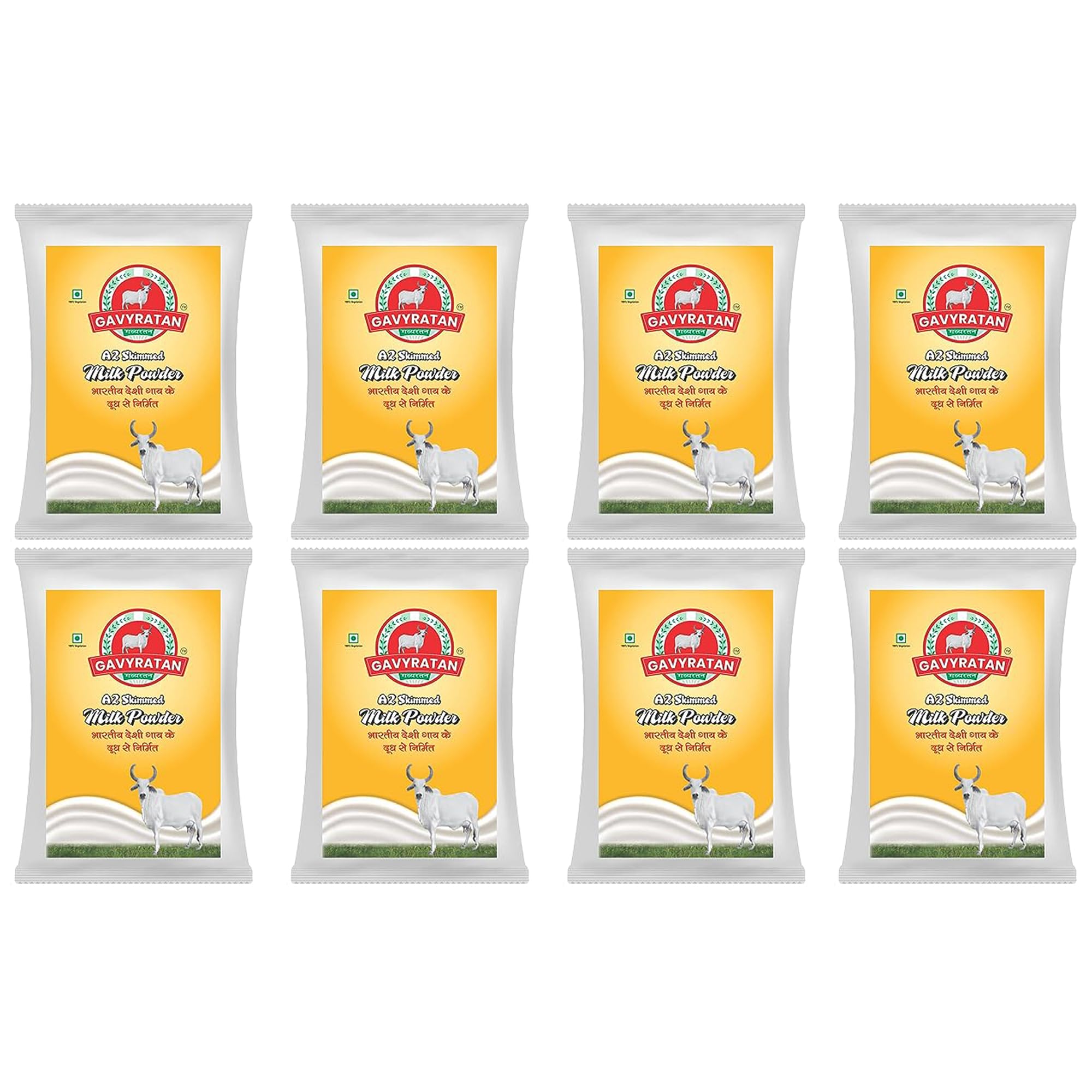 GAVYRATAN Pure & Premium Skimmed Milk Powder with Extra Protein 500Gm | Perfect for Making Tea & Coffee (Pack of 8)