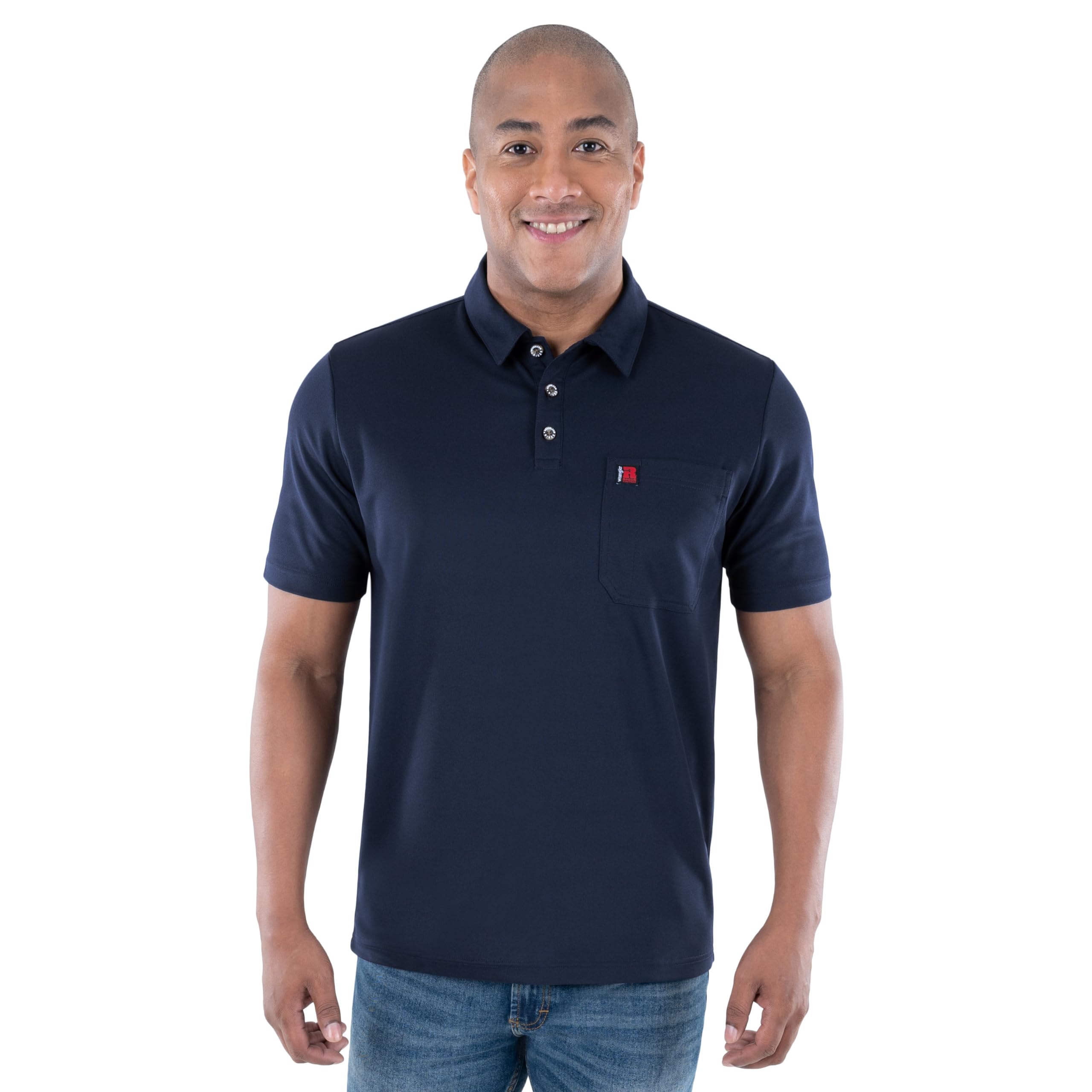 Wrangler Riggs Workwear Men's Short Sleeve Performance Pocket Polo, Navy, Medium