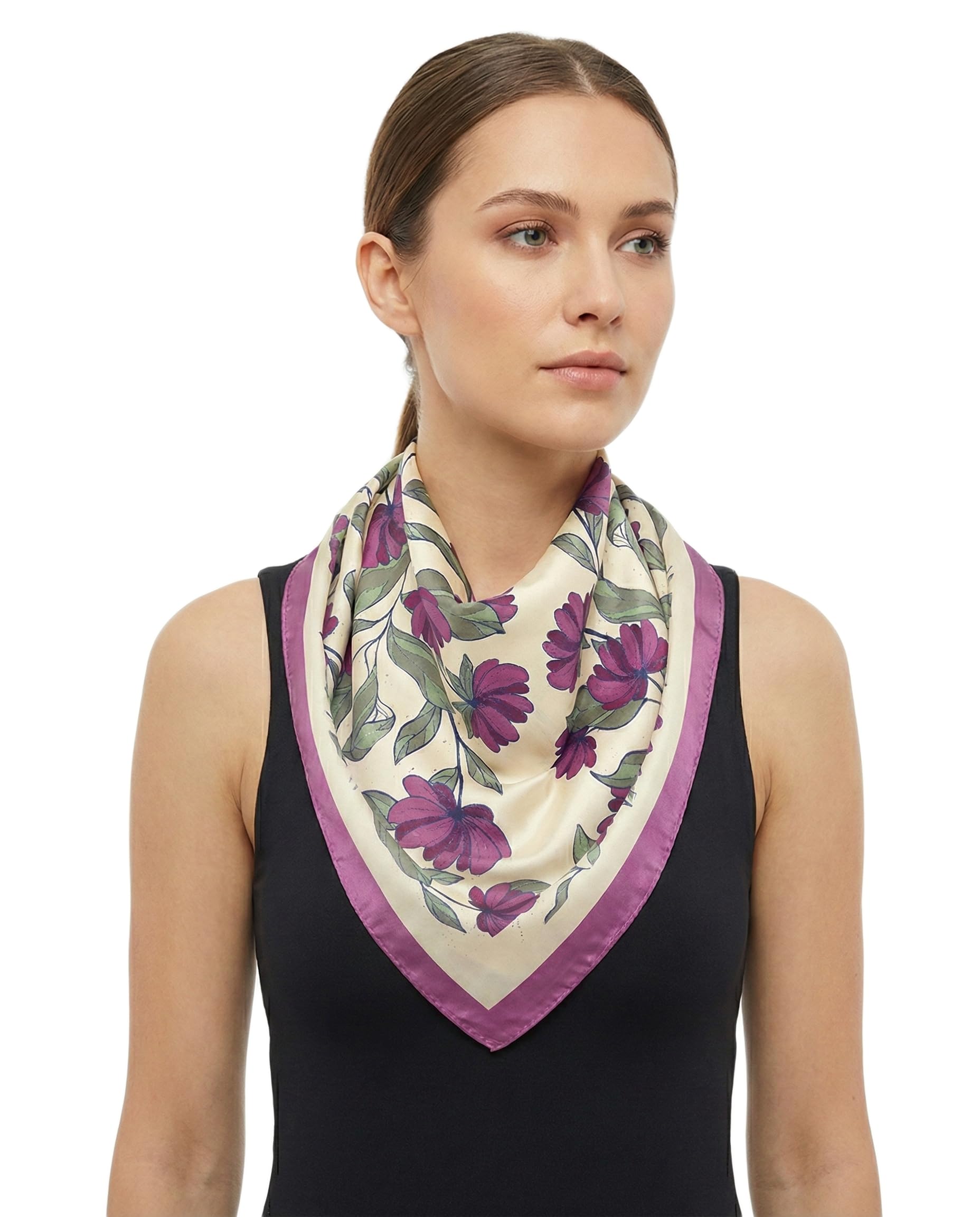 Satin Silk Scarf for Women Lightweight Fashion Scarves, Wrap in Floral Pattern for Spring Fall Summer (Tulip Tapestry)-image-20