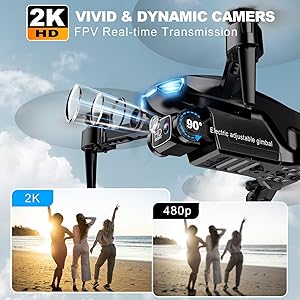 2K HD FPV Drone with Camera for Adults - Altitude Hold, One-Key Takeoff/Landing, 3 Speed Modes, Headless Mode, 2 Batteries, Foldable & Portable, Best Gifts for Beginners, Teen Boys & Girls