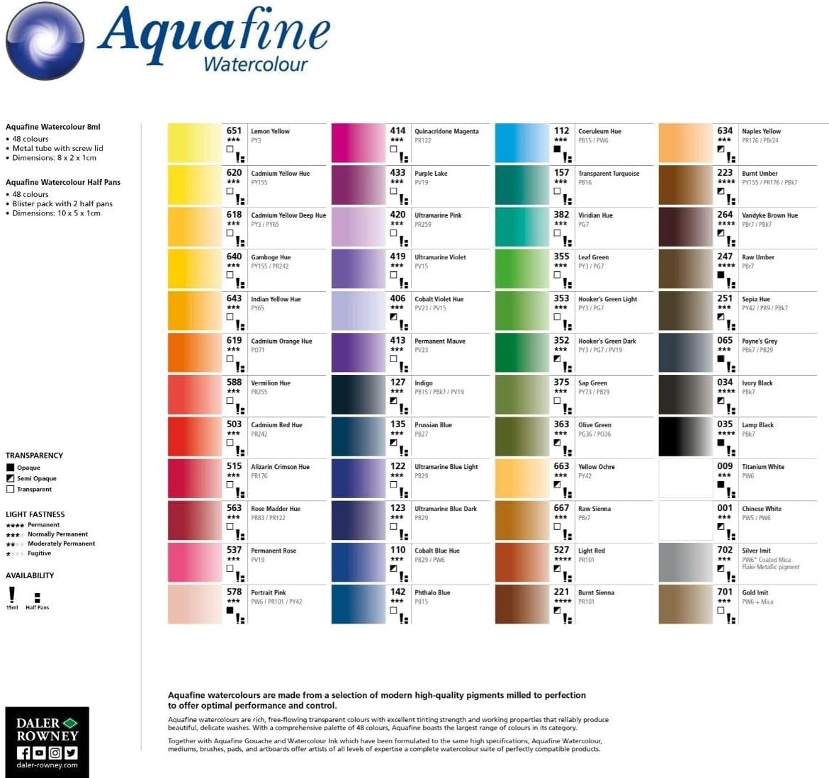 Daler Rowney Aquafine Watercolor Paints - Watercolor Paint Tubes for Watercolor Paper and More - Watercolor Tubes for Artists and Students - Premium Artist Supplies for All Skill Levels