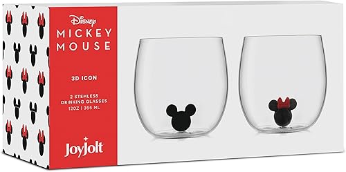 Miniatura 8 de JoyJolt Disney Mickey Mouse Icon - Juego de 2 copas de vino sin tallo, vasos de 12 onzas, cristalería de color. Regalos de Disney, copas de Disney,