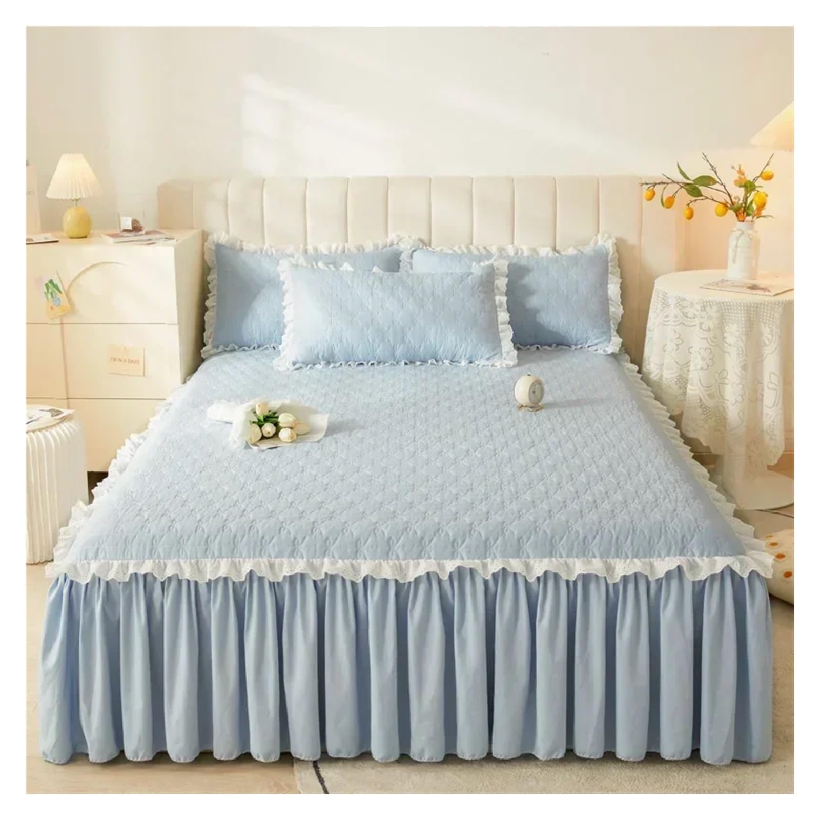 Queen Size Bed Skirt Purple Mattress Protector Thicken Bedspread 180x200 Home Quilted Bed Cover(Blue,180x220cm 1pc)