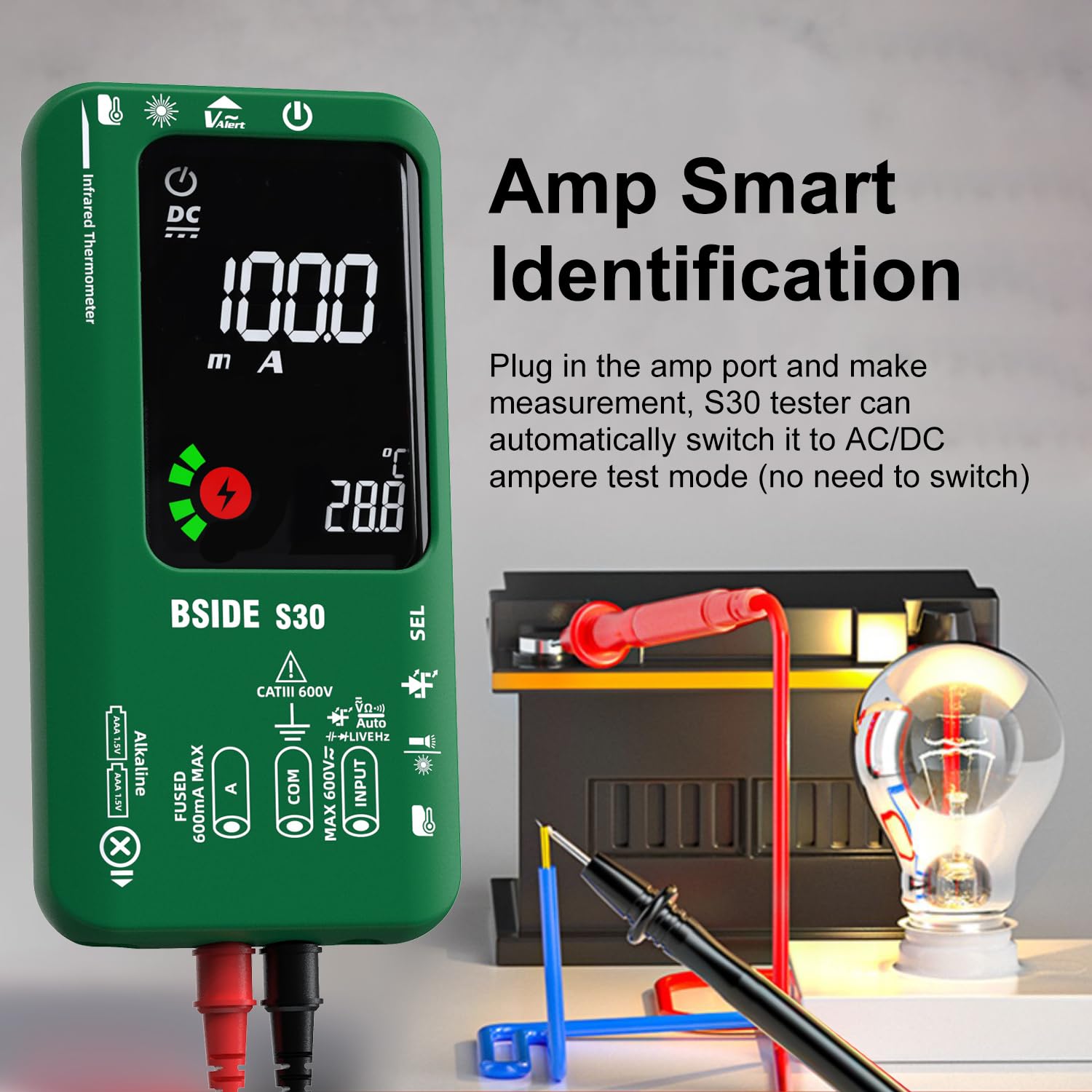 BSIDE Digitales Automatisches Multimeter Infrarot Thermometer Hochspannung Diode LED Tester 9999 Zähler Farb LCD Spannungsprüfer Strommessgerät Kapazität Diode Ohm Messgerät für LED KFZ Elektriker