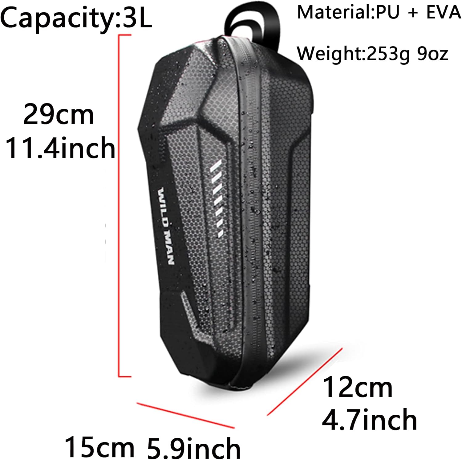 Electric Scooter Front Bag Waterproof Hard Shell Universal Scooter Handlebar Bag (Black, 3L Size 11.4 * 5.9 * 4.7inch)