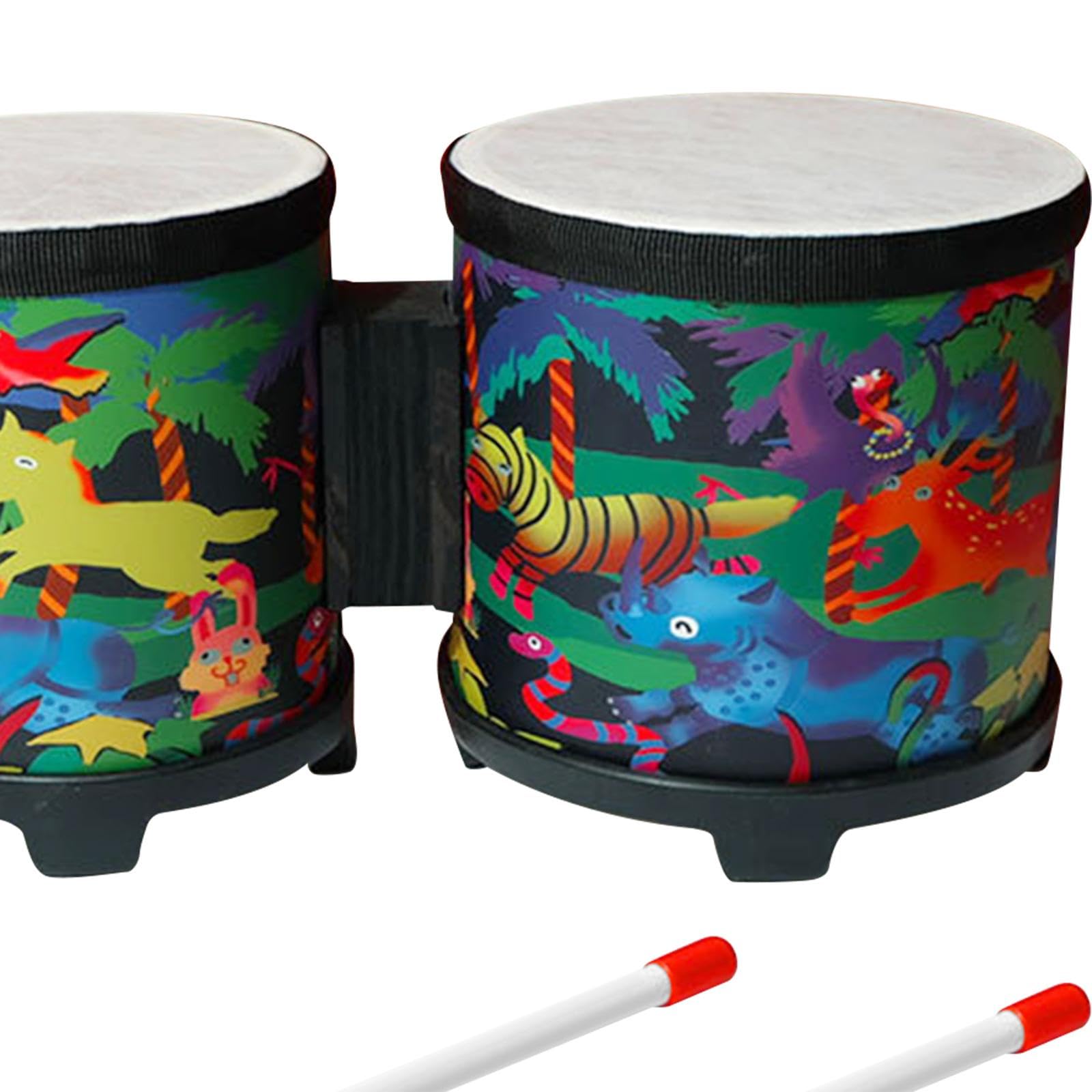 Perfeclan Üben Sie Bongos-Musik-Erleuchtungs-Trommel-Schlaginstrument-pädagogisches Spielzeug 5'' und 6'' Bongo-Trommel-Set für Profis, Tier