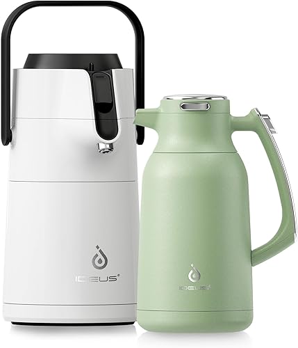 IDEUS Jarra térmica de café de acero inoxidable de 68 onzas y dispensador de bebidas Airpot de 74 onzas