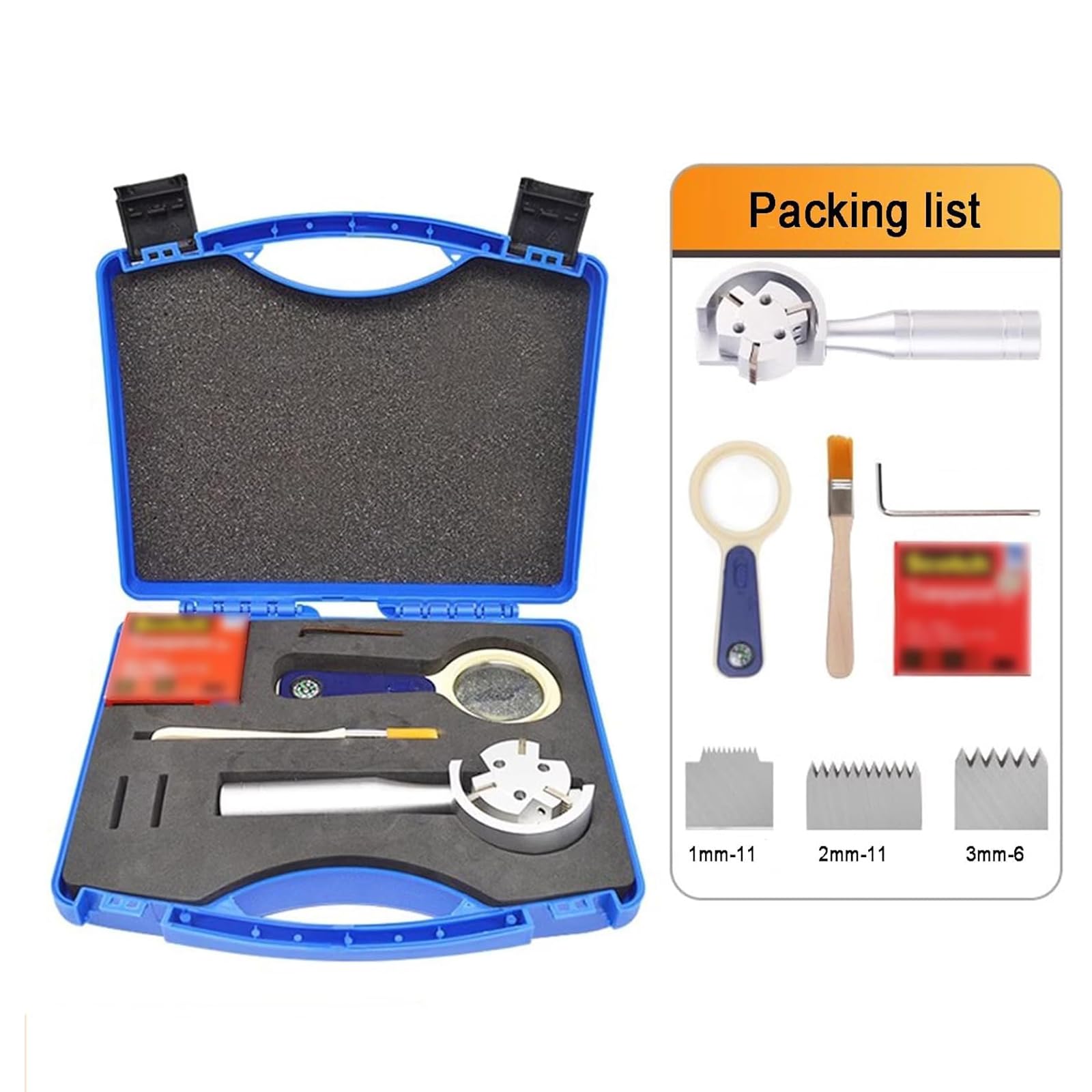 TsoLay Gitterschnittprüfer-Set, Gitterschnittprüfer Mit 1 Mm/2 Mm/3 Mm Klingen, Lupe, Pinsel Und Klebeband, Lackfilm-Anreißer In Kunststoffbox Zur Beschichtungsbewertung