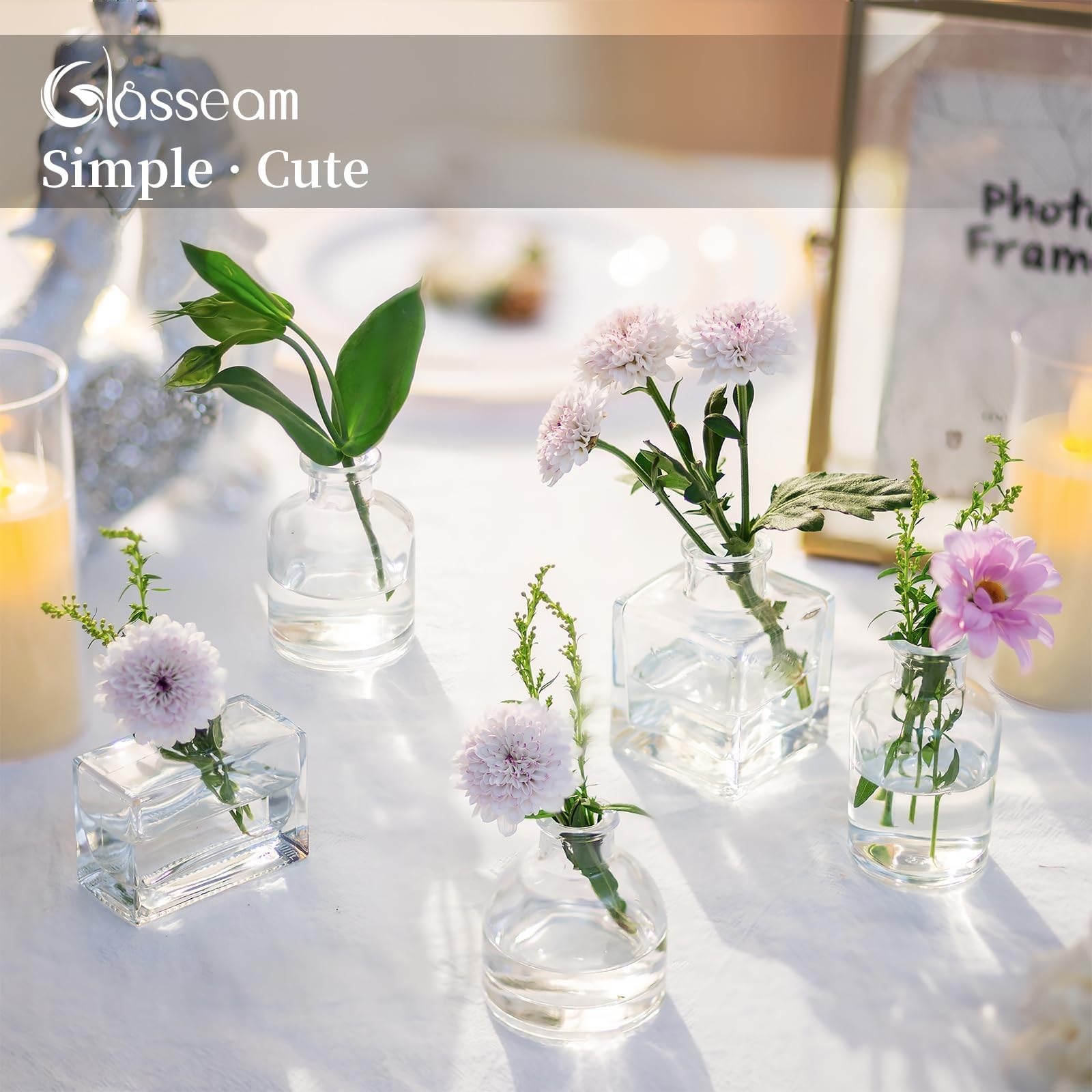 Glasseam Vase en Verre pour Les Fleurs, Petit Vase Transparent pour La Décoration Set De 10 Glasseam Vase en Verre pour Les Fleurs, Petit Vase Transparent pour La Décoration Set De 10
