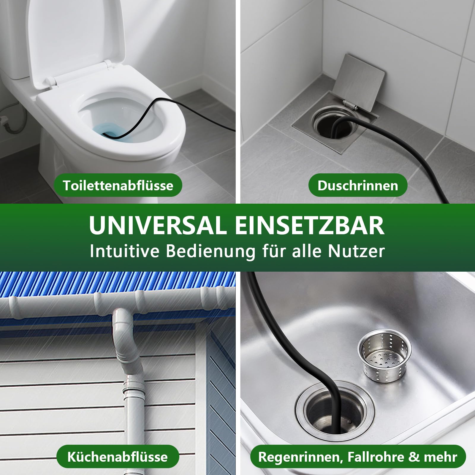 10m Rohrreinigungsschlauch 400Bar Geeignet für Kärcher Bosch Parkside Lavor, Rohrreinigungsset für verstopfte Rohre und Abflüsse, Hochdruckreiniger Hochdruckschlauch mit Feder Rotierende Starr Düsen