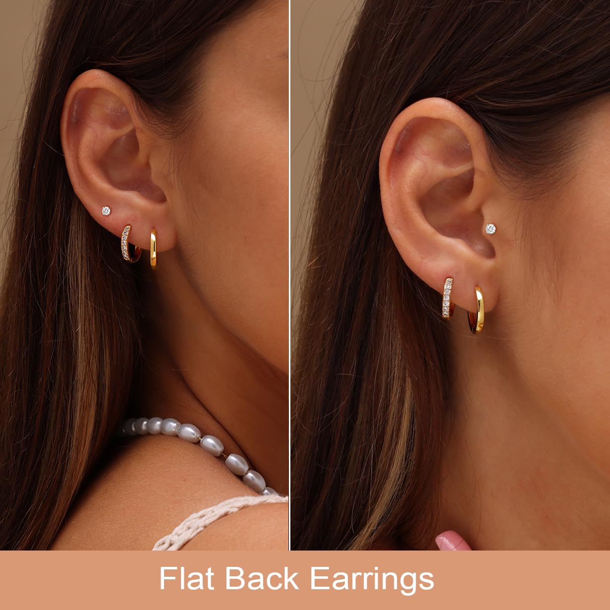 Aretes tipo dormilona de espalda plana para mujer, aretes de acero quirúrgico hipoalergénico con piedras de circonita cúbica, 6 pares (18-20G), Acero inoxidable, No es una piedra preciosa 6