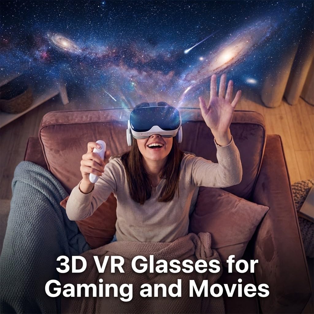 Auriculares de realidad virtual con controlador y auriculares para niños y adultos, juego de películas en 3D, gafas de realidad virtual 3D con FOV de 110° (negro)