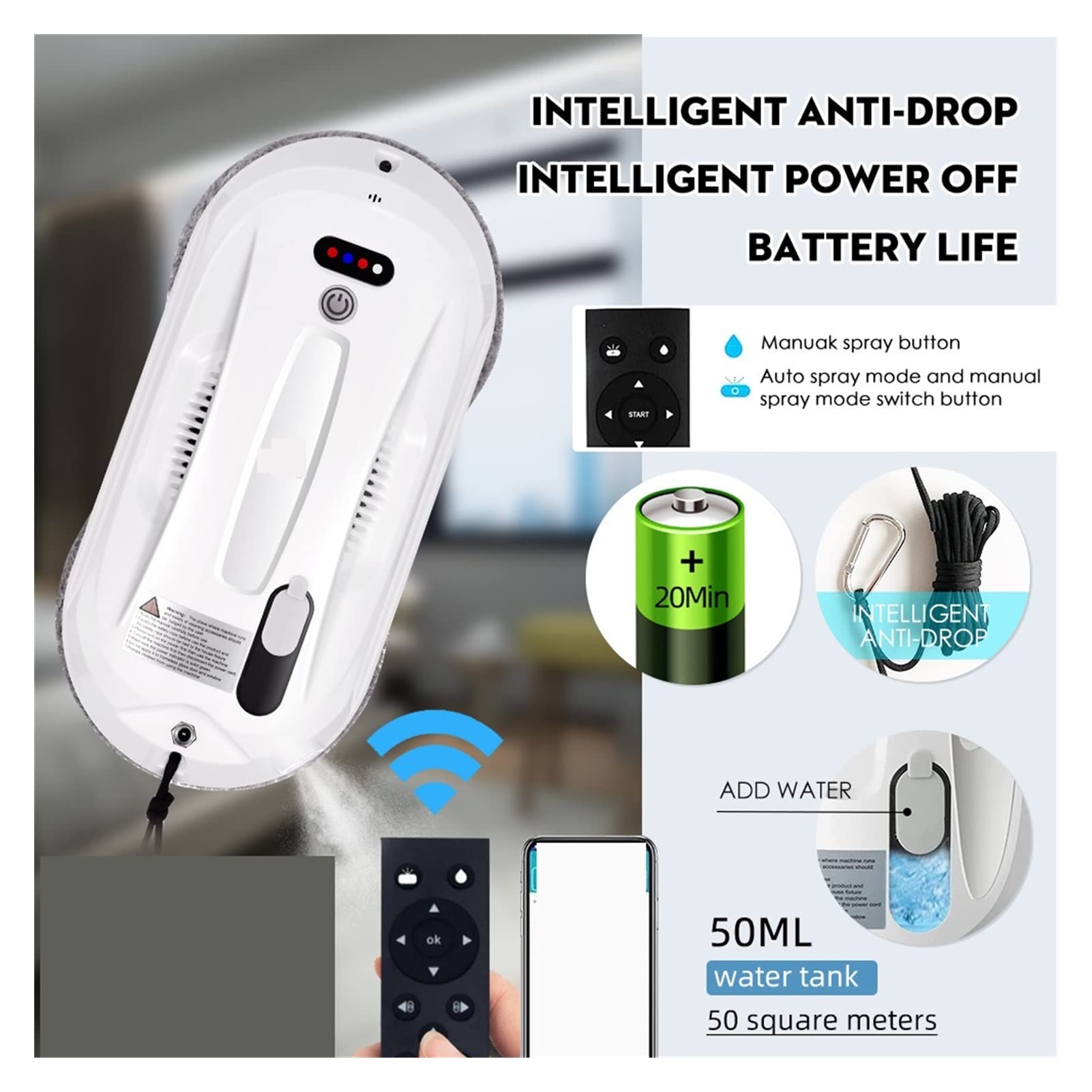 Robot do mycia okien Robot do mycia okien Rozpylacz wody Robot do mycia okien Odkurzacz Robot do mycia szyb Elektryczny robot do mycia okien do okien zewnętrznych i wewnę(