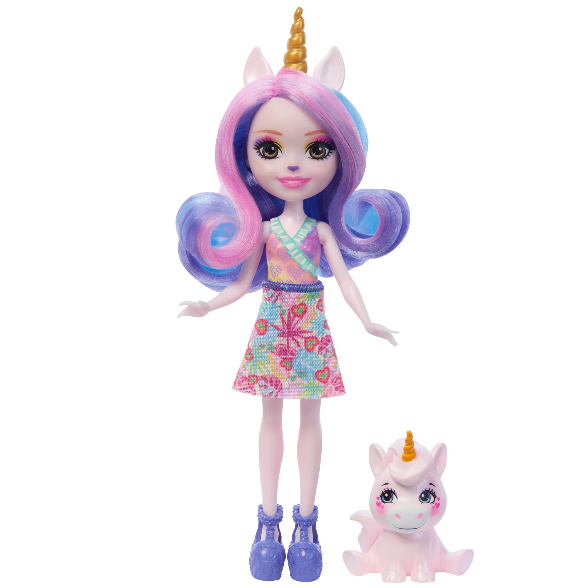 Enchantimals Dolls, Sunshine Beach Ulia Unicorn Doll and Pacifica Animal Friend, Small Doll with Removable Skirt and Accessories, Gifts for Kids, HRX84