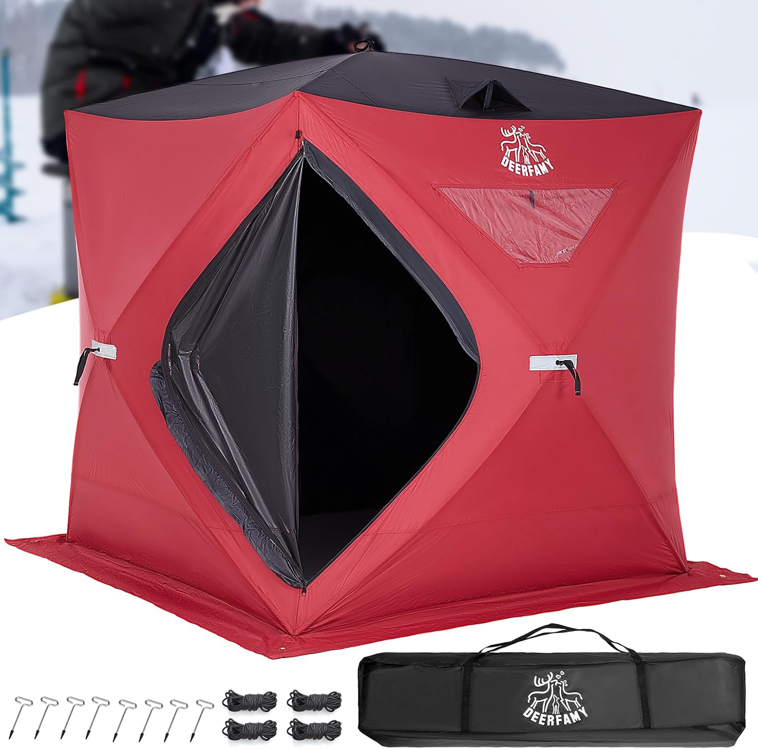 DEERFAMY Ice Fishing Shelter, 34 Person Ice Fishing Tent, Pop up Ice Shanty Insulated Tent with