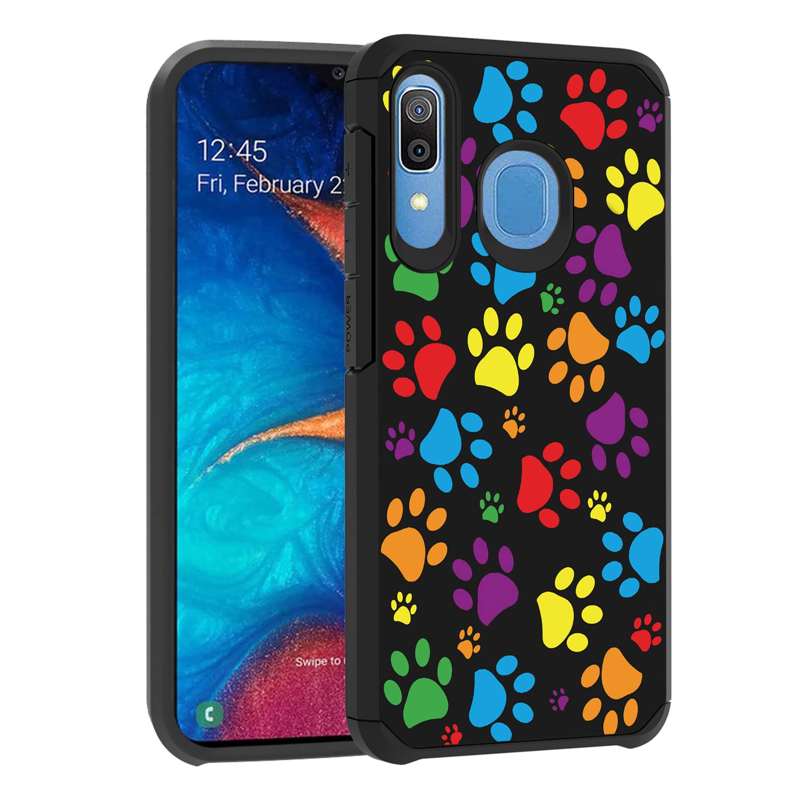 BWOOLL Case for Samsung Galaxy A20/Galaxy A30/Galaxy A50 (2019), Hybrid Hard PC & Soft Silicone Dual Layer Shockproof Protection Case, Colorful Dog Paw Print