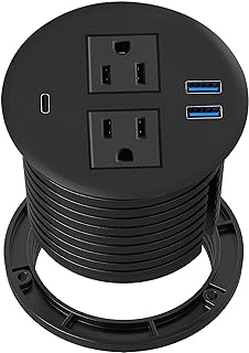 Kungfuking Desktop Power Grommet with USB C,Recessed Power Outlets with 2 AC Plugs and 3 USB Charging Ports,Hidden Power Strip for Office Kitchen Cabinet Conference Room