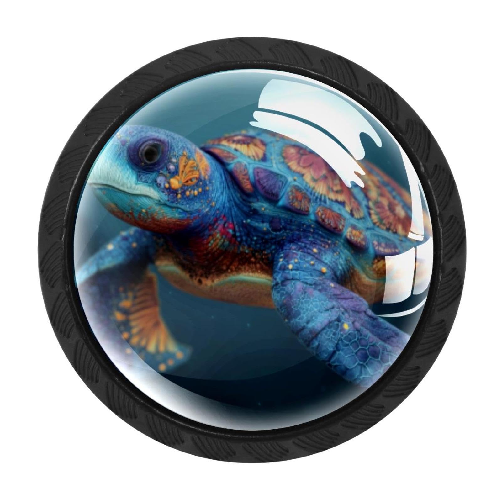 CHENZZZZ Turtle Fish Underwater World Colorful Drawer Pulls 4 Pcs Handle Glass Door Cabinet Knobs Home Office Kitchen Wardrobe Cupboard Hardware for Dresser Drawers