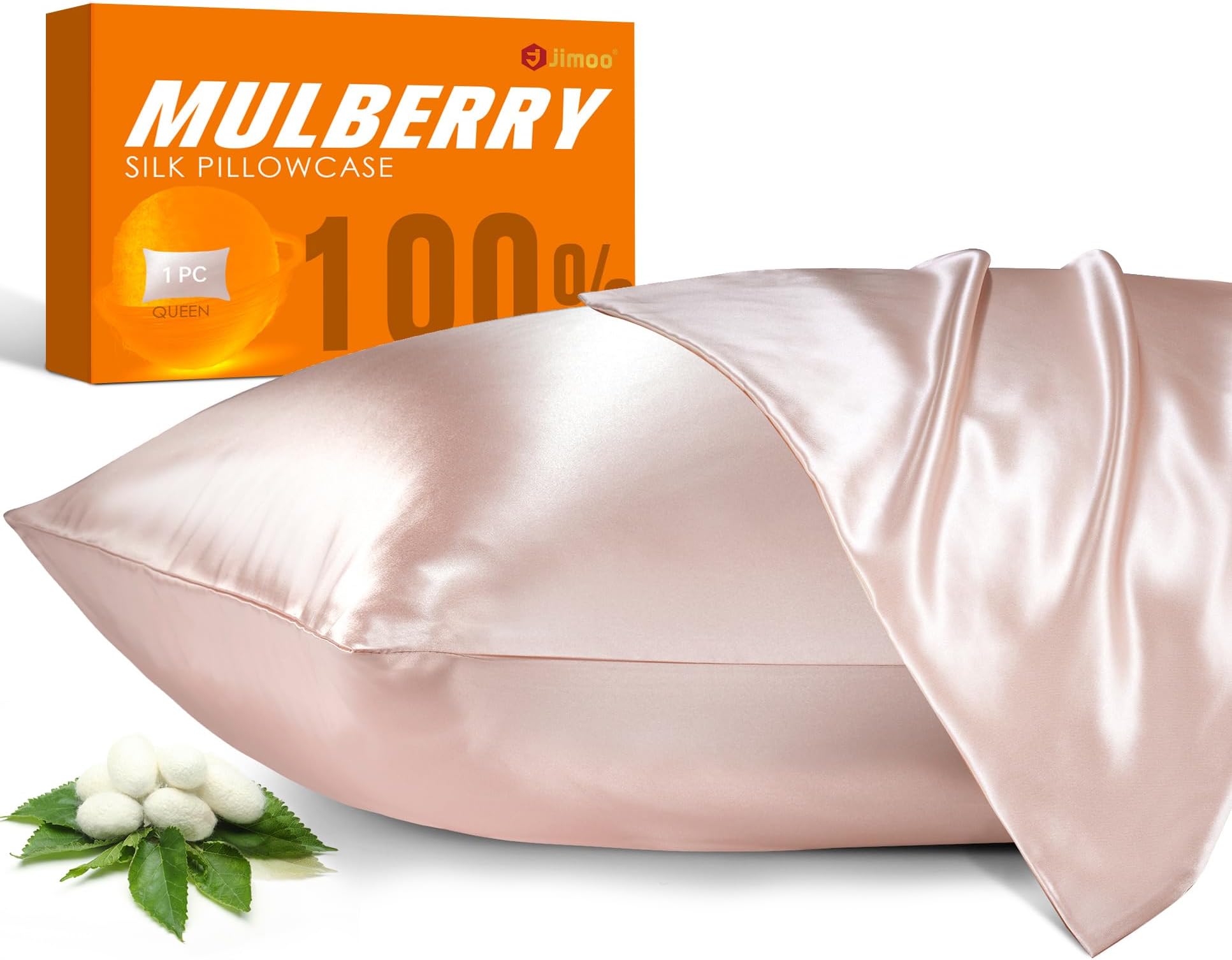 J JIMOO 100% Mulberry Silk Pillowcase for Hair and Skin, 22 Momme Natural Silk Pillow Case with Zipper, Both Sided Pure Silk Pillow Cover for Women Mom Men (Light Pink, Standard 20''×26'')